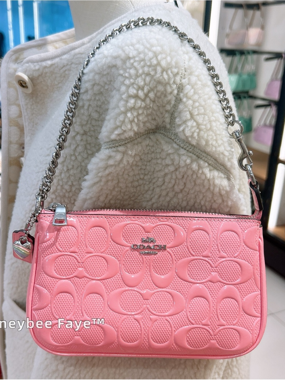 NWT Coach Nolita 19 In Signature Leather With Heart Charm CCZ27 Silver Pink